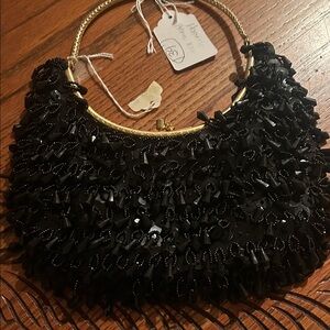 Elegant Black Beaded Women's Bag